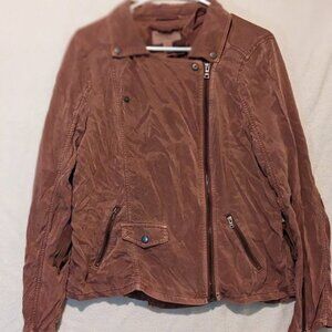 Anthropologie Rust Faux Suede Jacket Cupro Vegan Moto